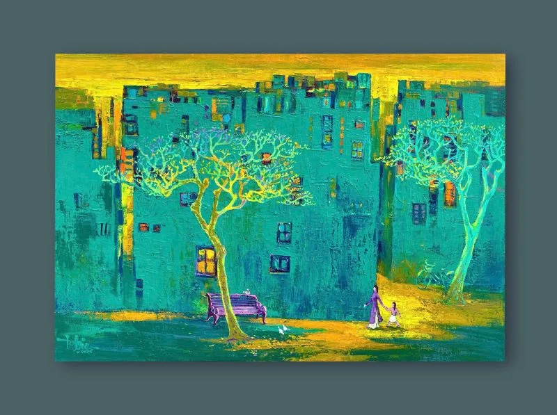 Tranh phong cảnh Bình Yên Góc Phố, acrylic 120x80 cm
