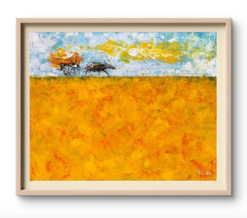 Tranh phong cảnh đồng quê Trên Đồng, acrylic 70x90 cm