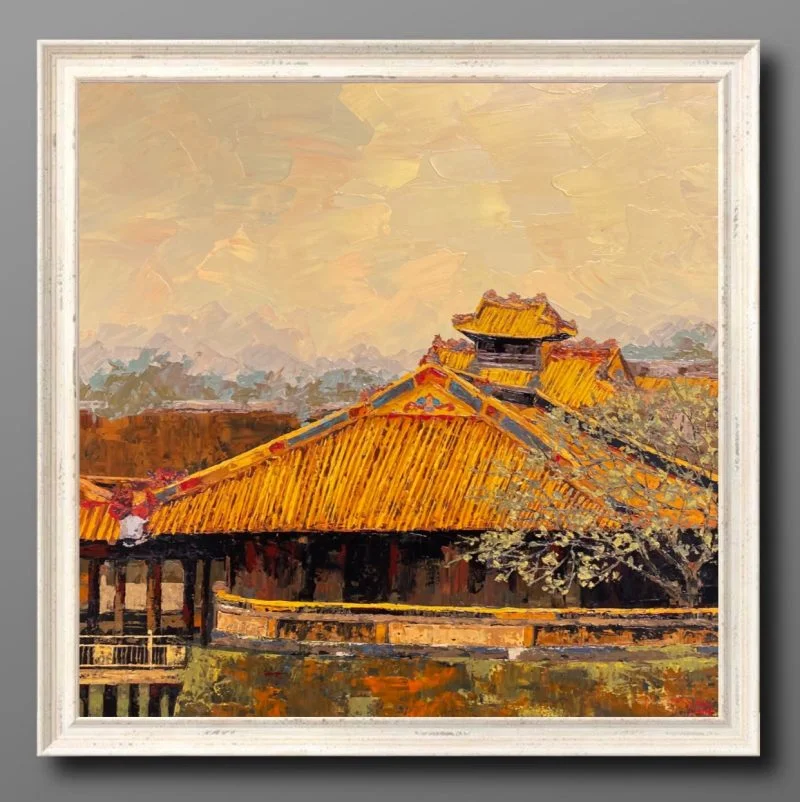 Tranh phong cảnh Thuở Vàng Son, acrylic 80x80 cm
