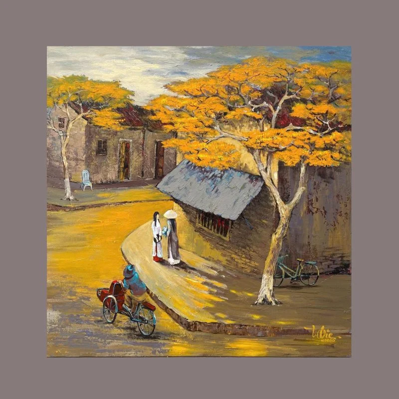 Tranh phong cảnh Hạ Vàng, acrylic 100x100 cm