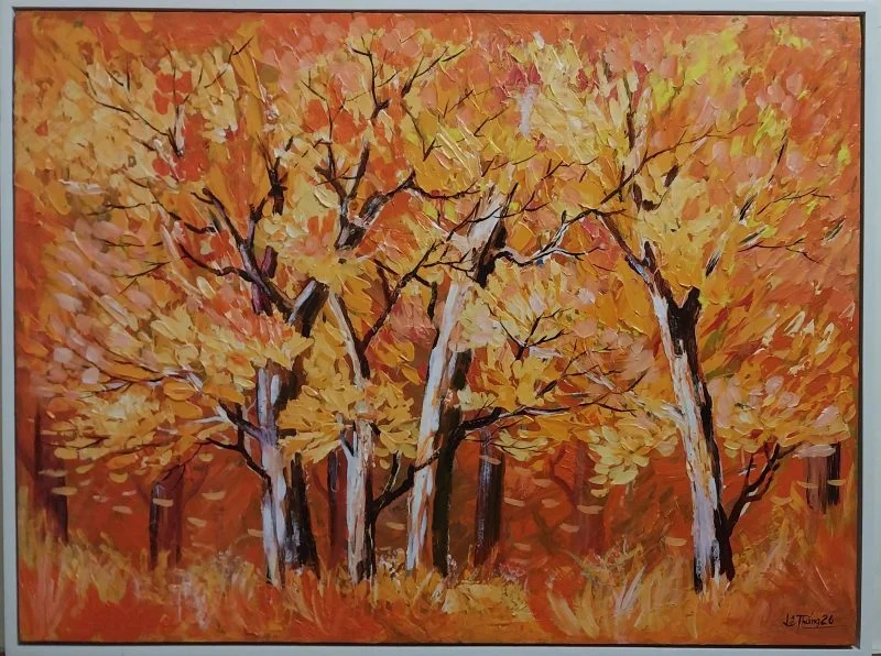 Tranh phong cảnh Vào thu, acrylic 90x120 cm
