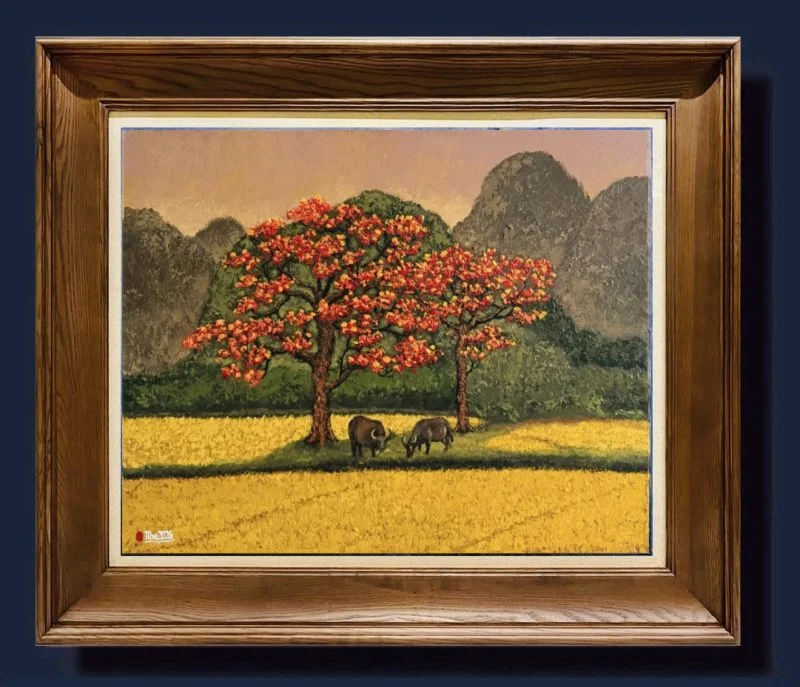 Tranh phong cảnh Hạ Vàng, acrylic 70x90 cm