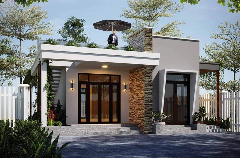 Nhà cấp 4 nông thôn hiện đại có tầng thượng