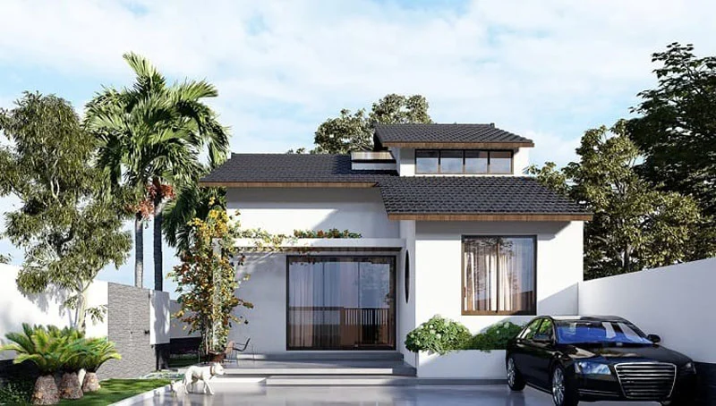 Nhà cấp 4 nông thôn mái thái kết hợp gara ô tô
