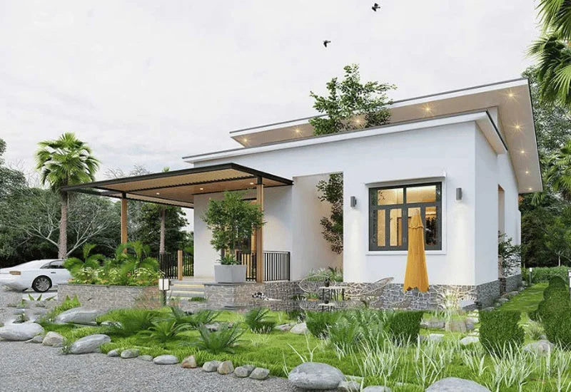 Nhà cấp 4 nông thôn mái bằng có hiên rộng