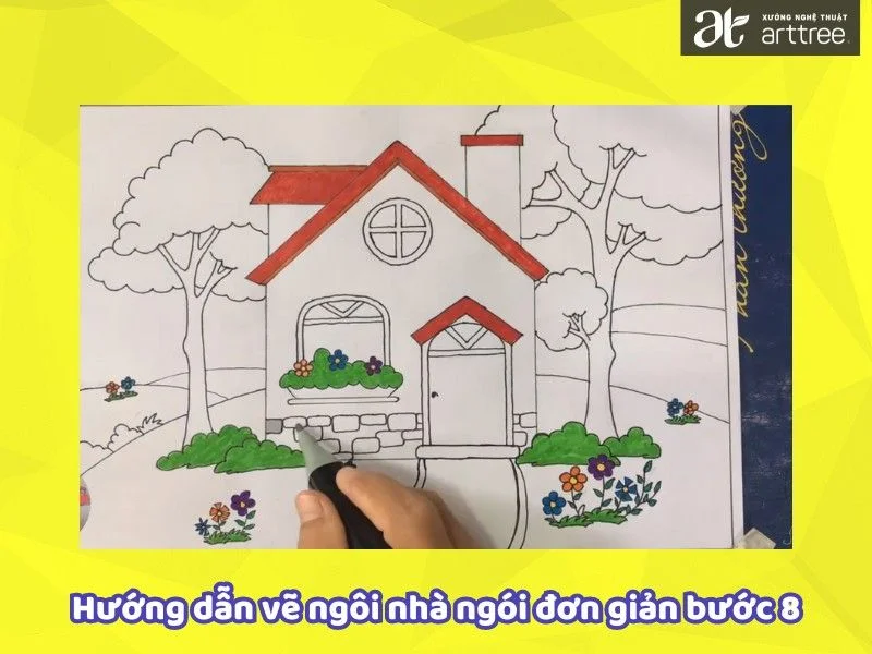 Hướng dẫn cách vẽ ngôi nhà đơn giản cho học sinh: Bước 8