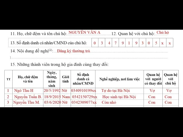 Cách điền tờ khai thay đổi thông tin cư trú
