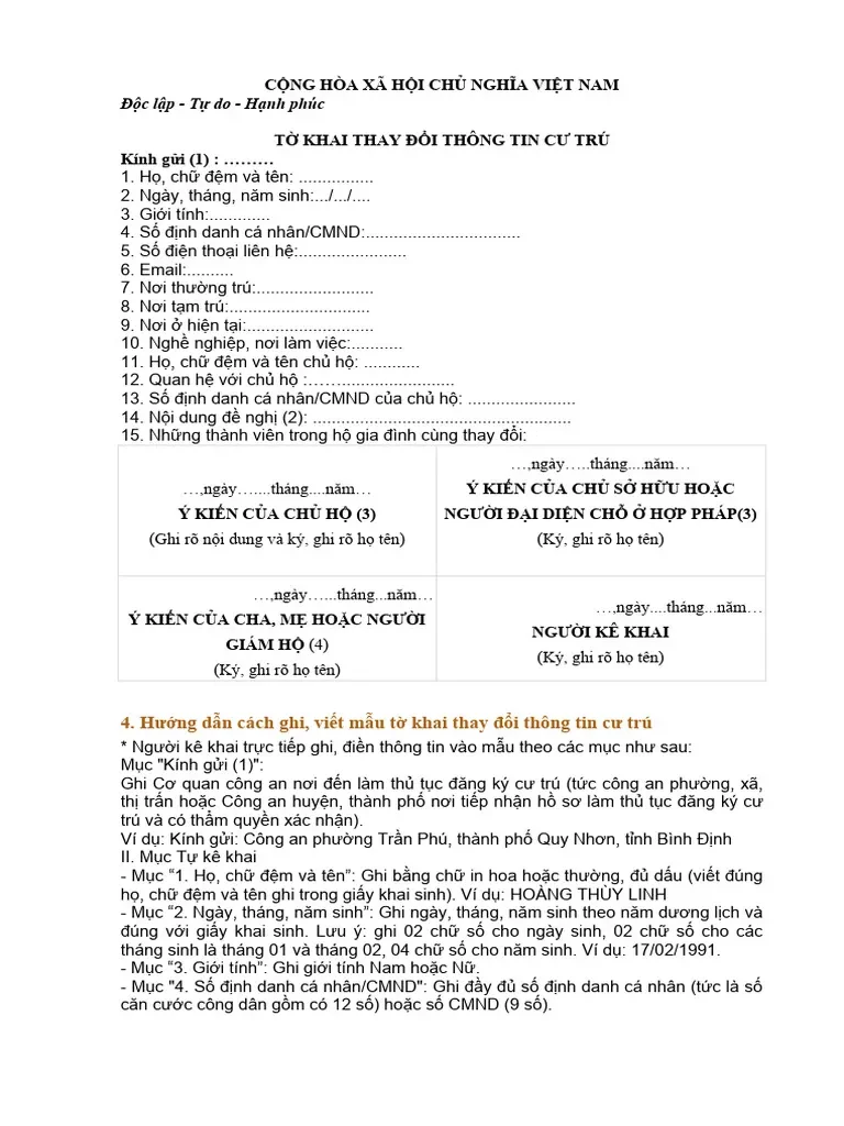 T Khai Thay Đ I Thông Tin Nơi Cư Trú | PDF