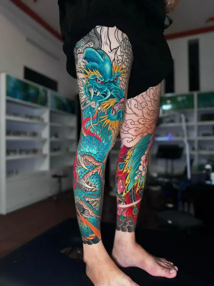 hình xăm full chân rồng
