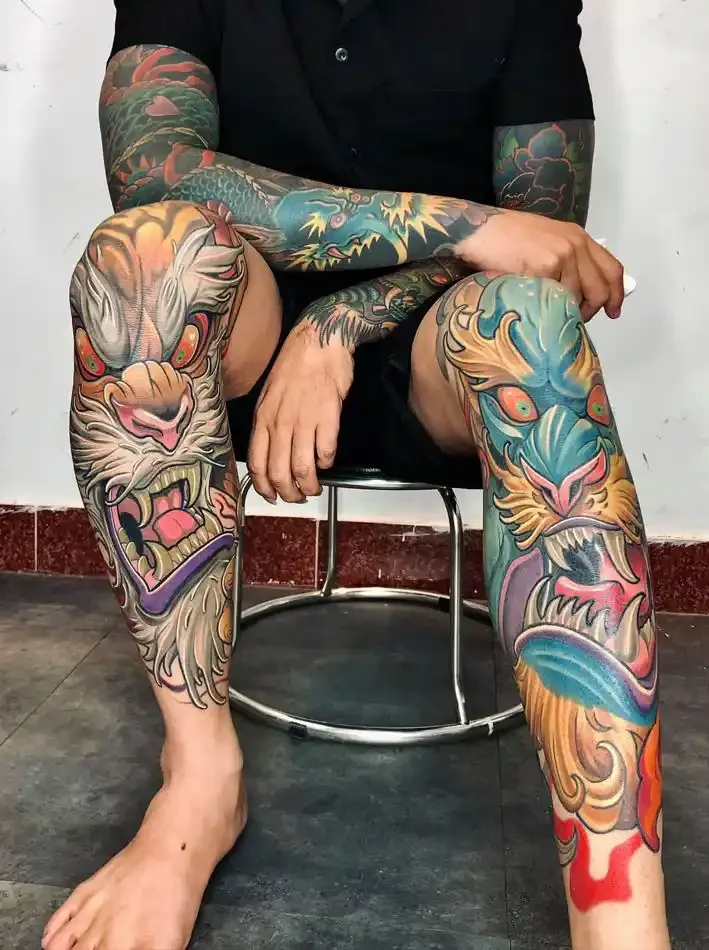 hình xăm full chân kỳ lân