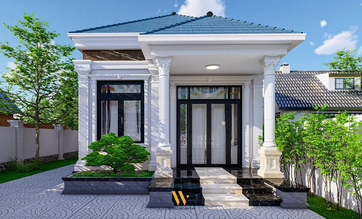 Thiết kế nhà đẹp cấp 4 hiện đại với cột trụ vững chãi