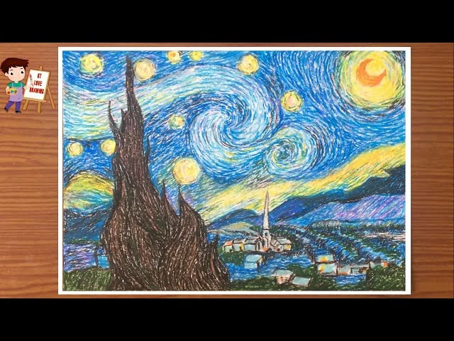 Vẽ mô phỏng tranh Đêm đầy sao của họa sĩ Van Gogh | Vẽ tác phẩm Đêm đầy sao của họa sĩ Van Gogh - YouTube