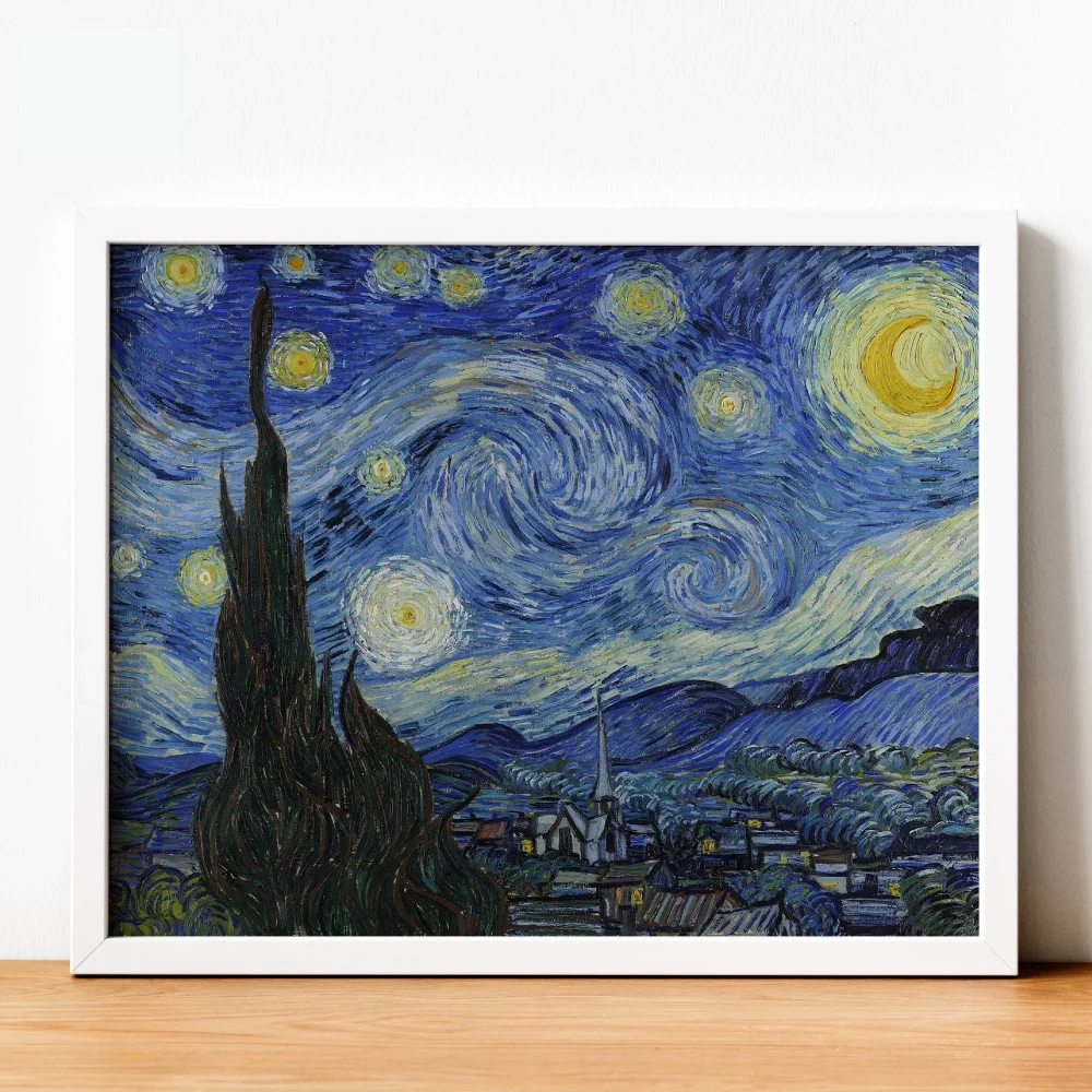 Tranh Đêm đầy sao của Van Gogh đóng khung trắng