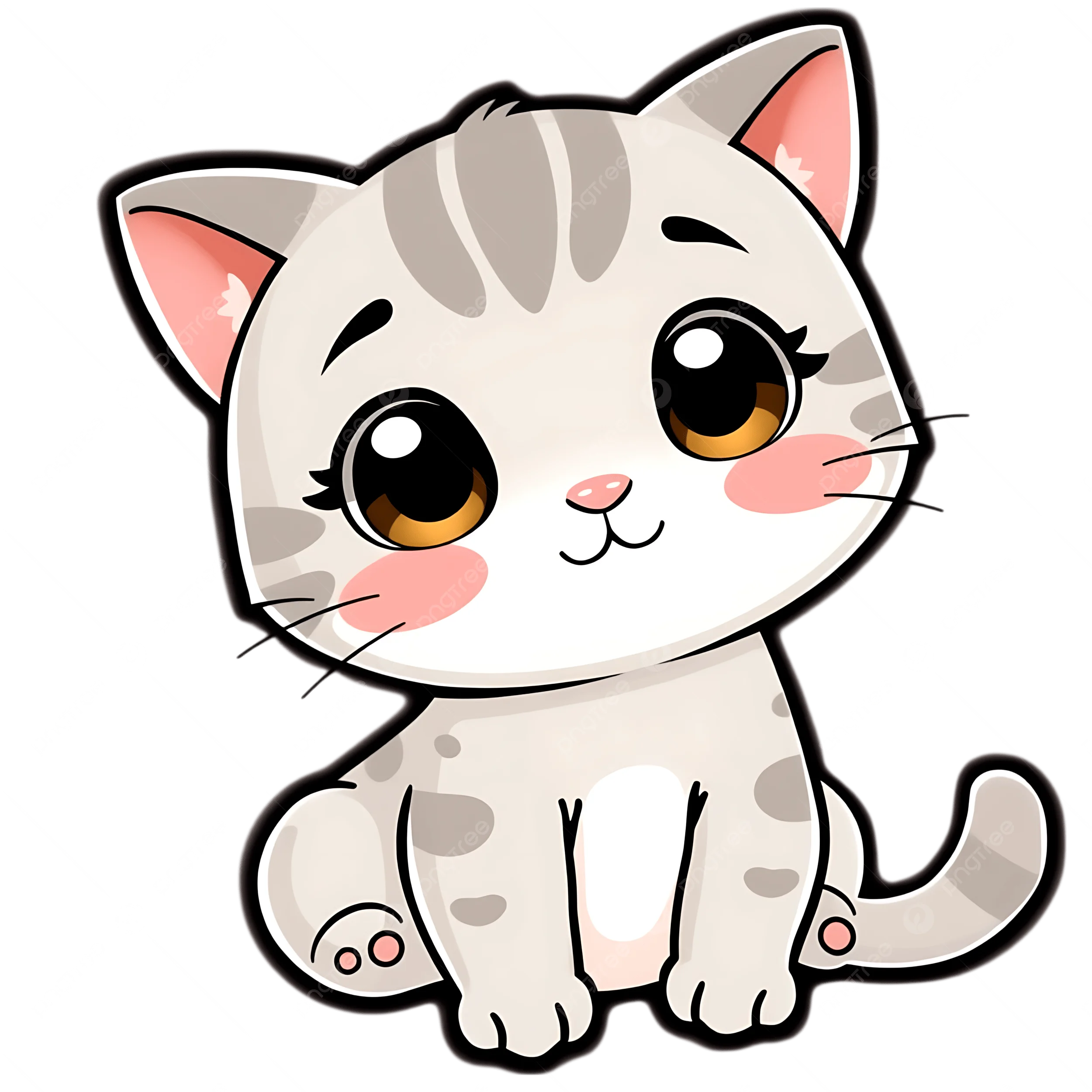 Hình ảnh Mèo Hoạt Hình đáng Yêu Ngồi Với đôi Mắt To Và đỏ Mặt Hoàn Hảo Cho Thiết Kế Trẻ Em PNG , Con Mèo, Mèo Con, động Vật PNG trong