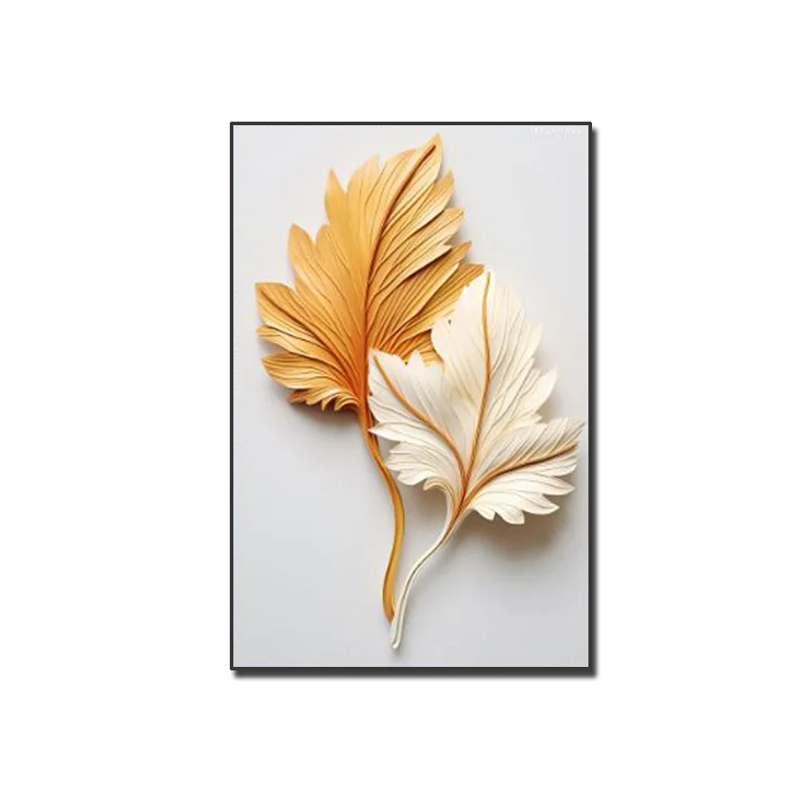 Tranh giấy quilling nghệ thuật lá cây vàng và trắng