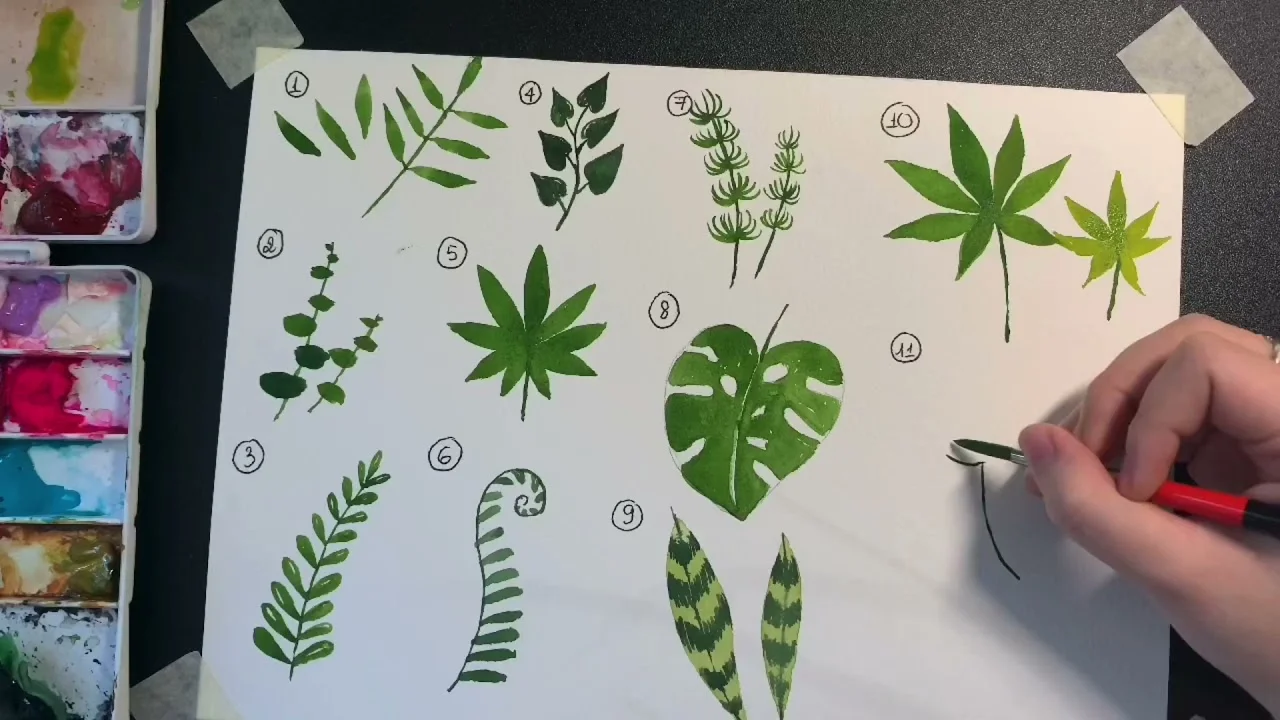 Cách vẽ lá cây bằng màu nước/How to paint leaves with watercolor/ ChippiMisueArt