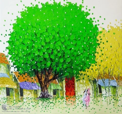 Tranh Vẽ Cây Lá Xanh Và Những Chiếc Lá Rơi
