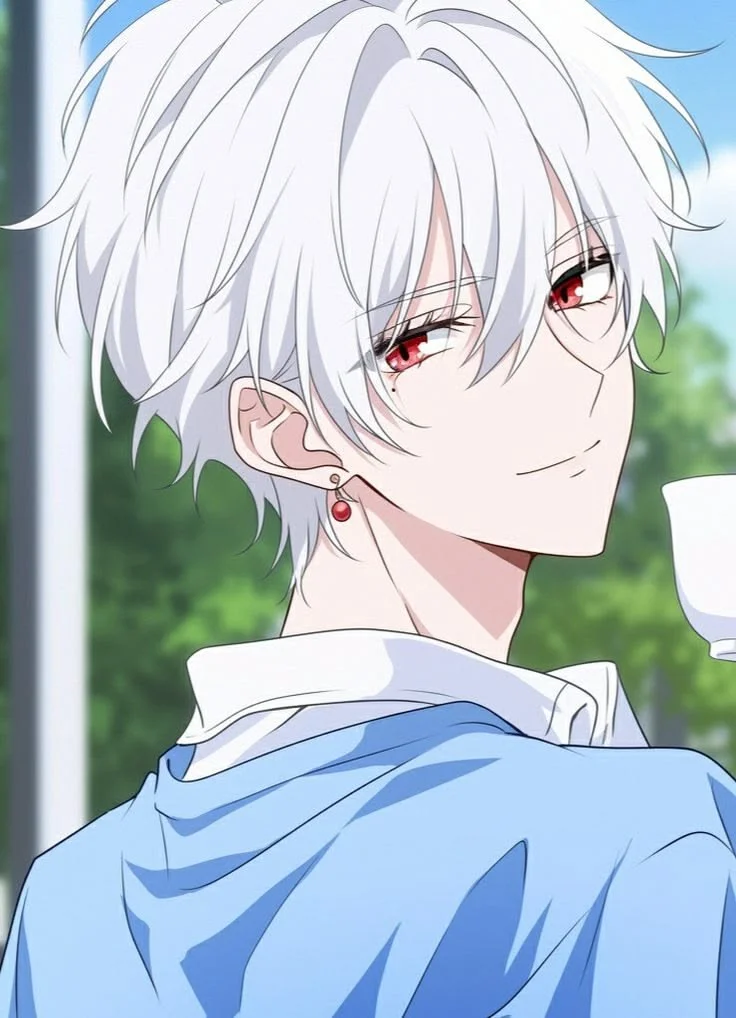 Chàng trai anime tóc trắng mắt đỏ lịch lãm