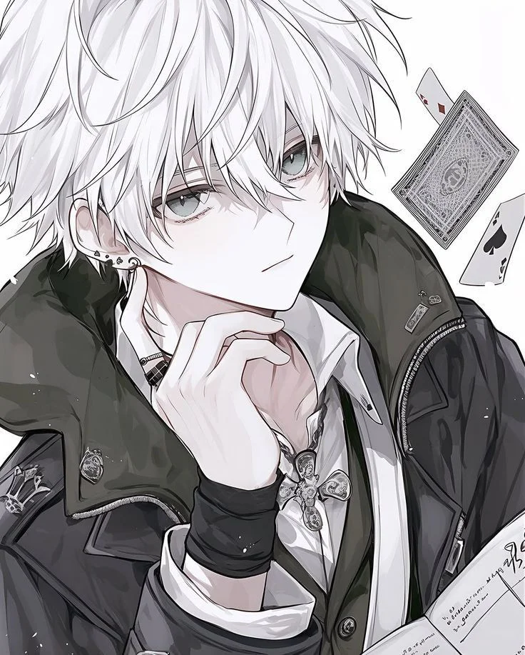 chàng trai anime tóc trắng phong cách lãng tử