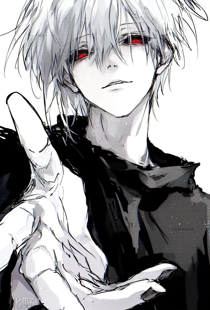 Chàng trai anime tóc trắng vươn tay về phía trước