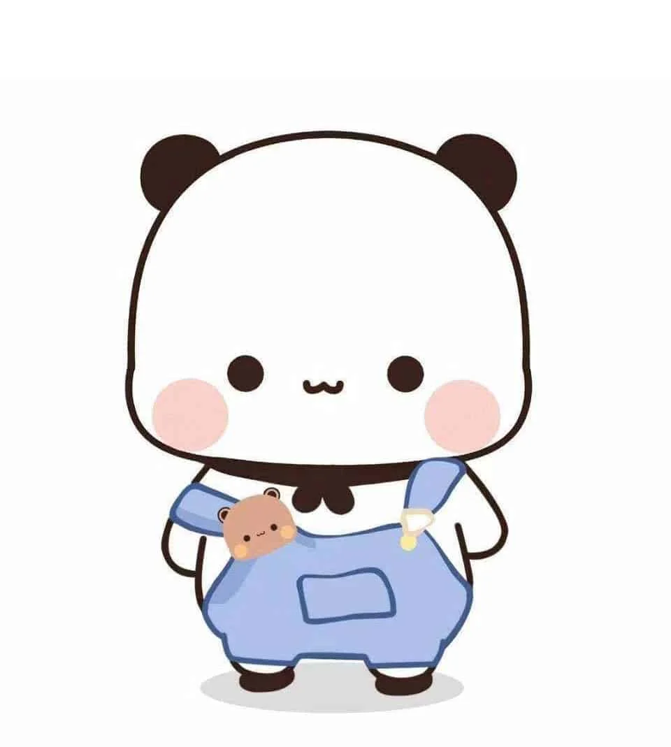Ảnh dễ thương về chú gấu trúc chibi hoạt hình mặc yếm xanh