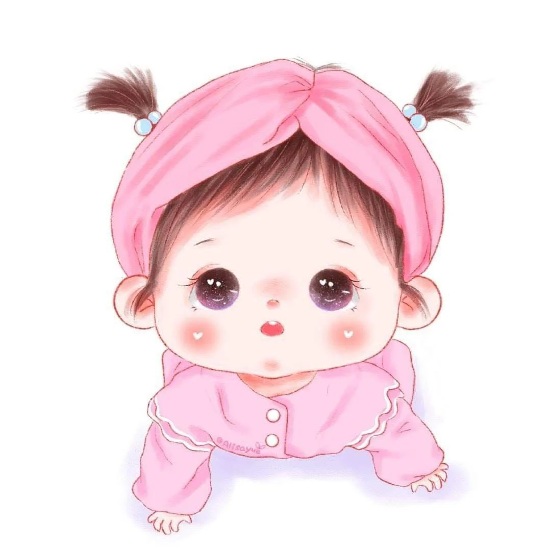 Em bé chibi đội mũ hồng dễ thương