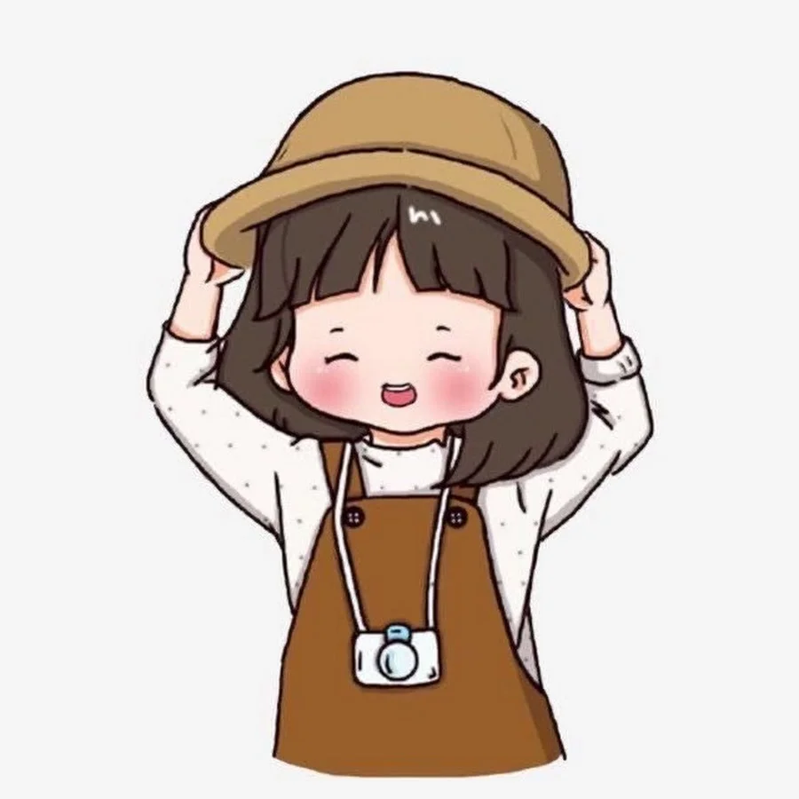 cô bé đội mũ đeo máy ảnh hình vẽ cute đáng yêu