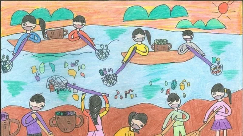 Tranh bảo vệ môi trường: 99+ Mẫu vẽ đẹp, ý nghĩa và độc đáo - ô nhiễm sông suối - hình 2