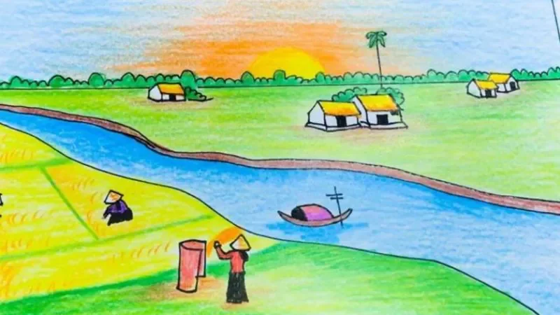 Tranh bảo vệ môi trường: 99+ Mẫu vẽ đẹp, ý nghĩa và độc đáo - cảnh quan sông suối êm đềm - hình 1