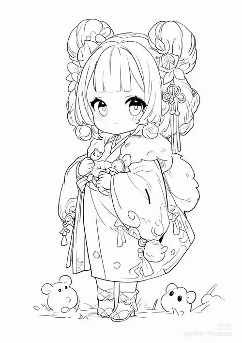 Mẫu tranh tô màu anime chibi đơn giản dễ tô