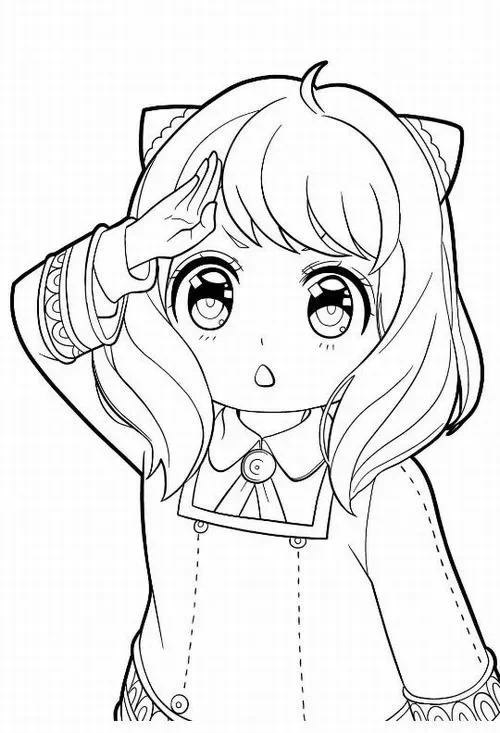 Hình vẽ tranh tô màu anime chibi má hồng xinh
