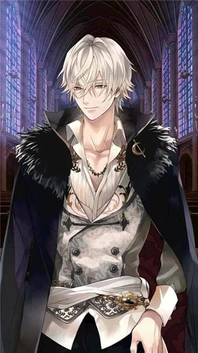 Hình nền điện thoại anime nam thần với mái tóc bạch kim và trang phục hoa văn đẹp mắt