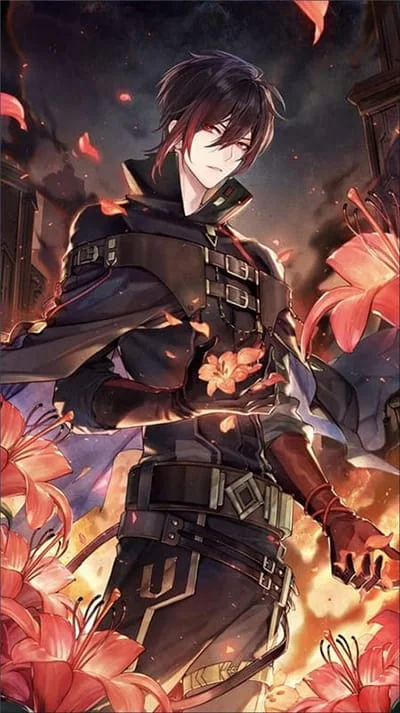 Hình ảnh anime nam với bông hoa trên tay đầy lôi cuốn