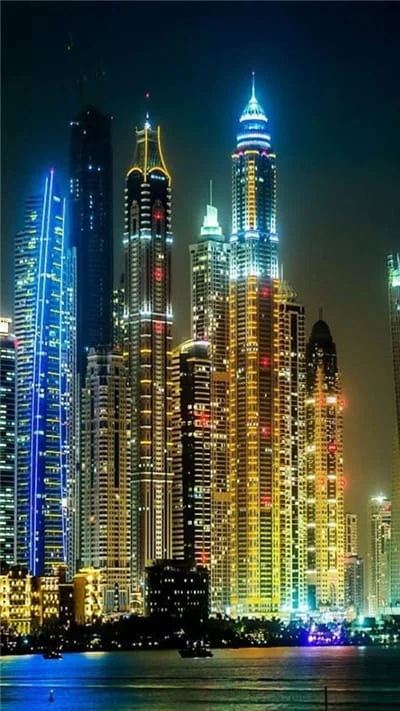Hình ảnh thành phố rức rỡ với những tòa nhà tráng lệ làm hình nền điện thoại