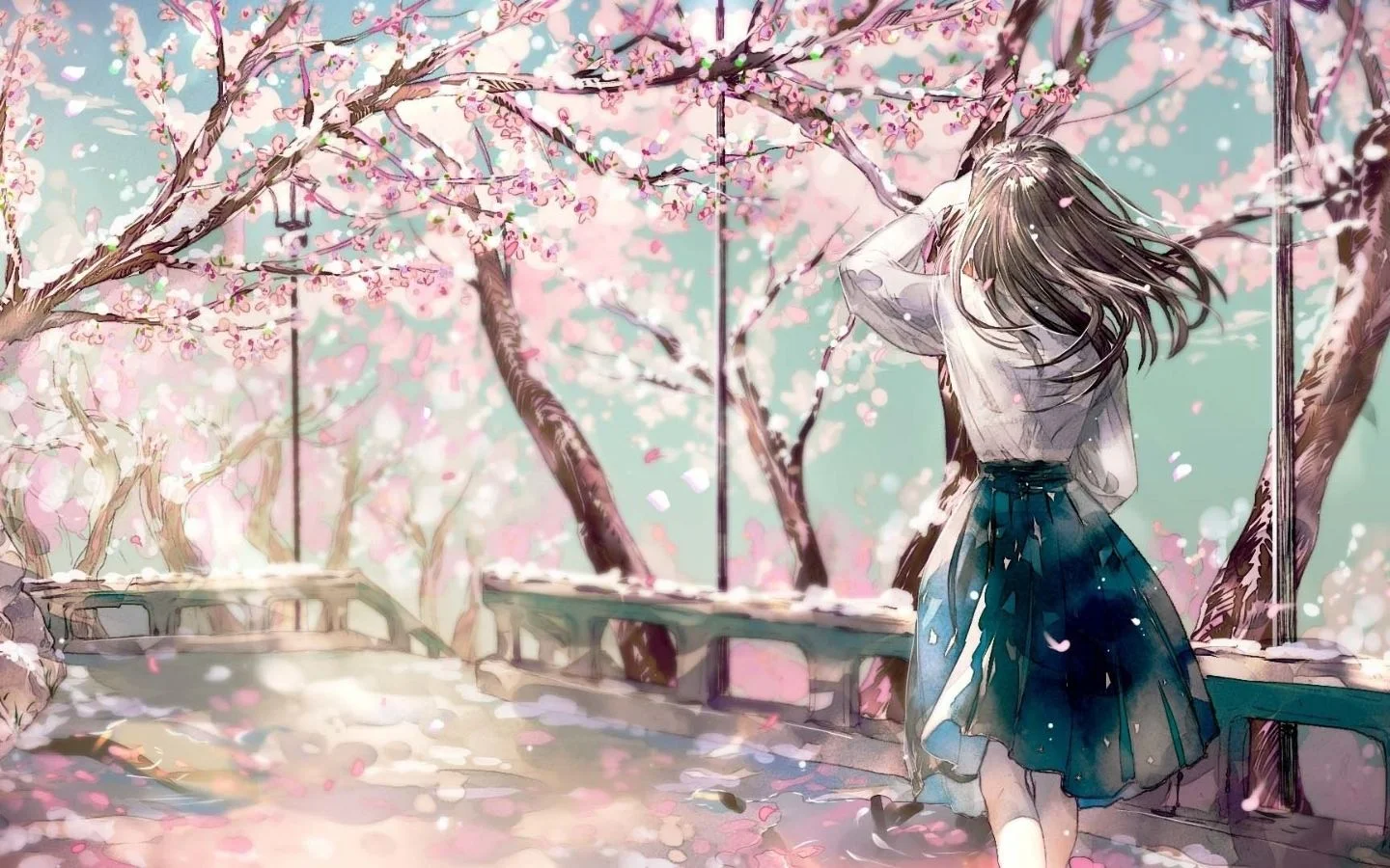 Hình nền anime nhân vật nữ tại rừng hoa anh đào