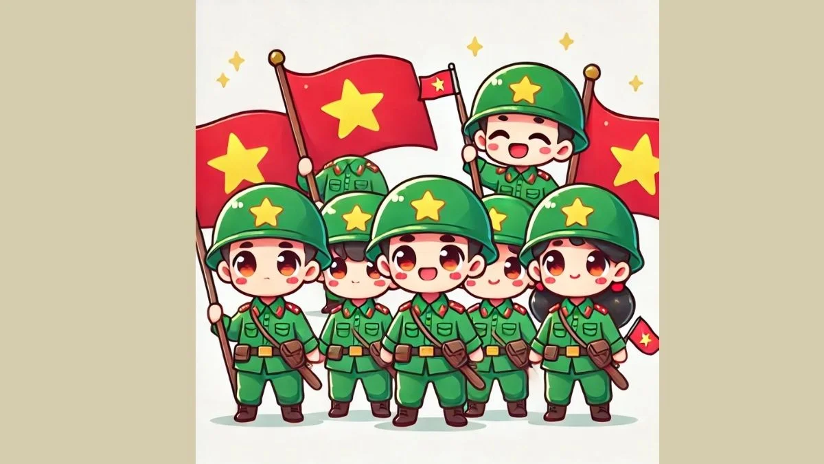 Tranh chibi bộ đội Việt Nam với tinh thần quyết chiến