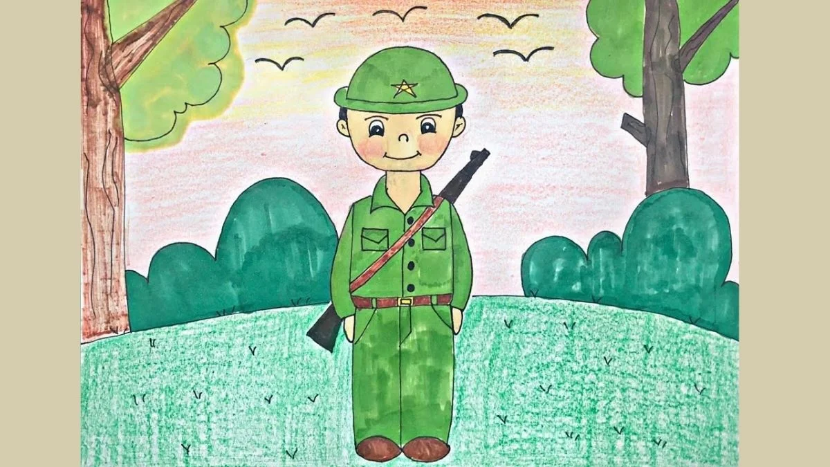 Hình vẽ chibi bộ đội Việt Nam đang canh giữ biên giới