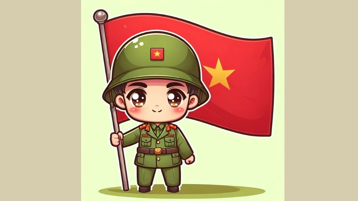 Tranh vẽ chibi bộ đội Việt Nam đang diễu hành